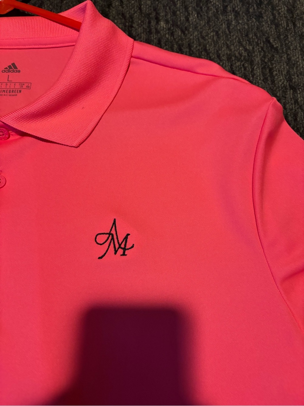 adidas Men’s Hot Pink Polo with Black Monogram